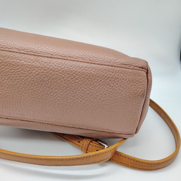 Valentina Taupe Tan Pebbled Leather Shoulder Bag Crossbody Purse Neutral Italy - Picture 7 of 16